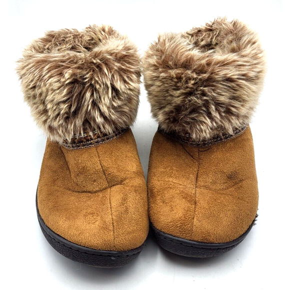 ISOTONER Faux Fur Trimmed Brown Leather Booties Womens 6.5-7 - Picture 1 of 10